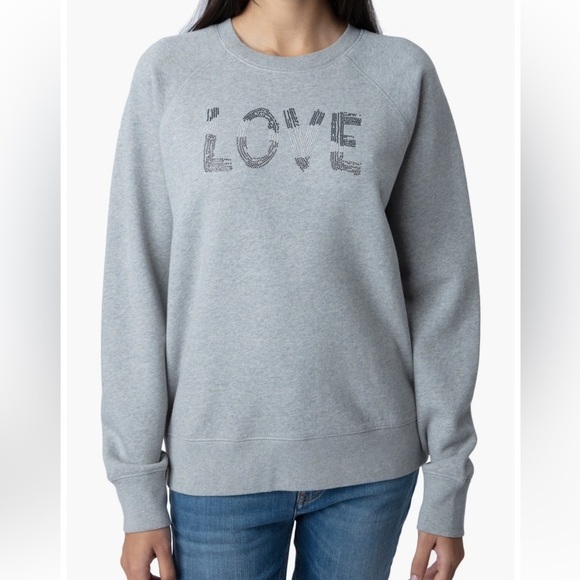 Zadig & Voltaire Love Cotton Raglan RELAXED Sweatshirt Sz M Gray Athliesure LUX - Picture 1 of 14